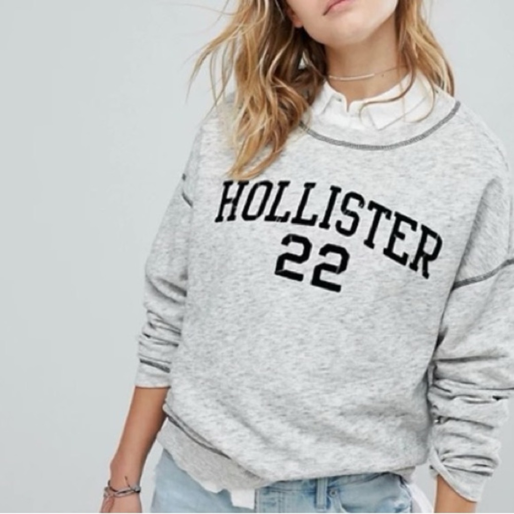 Hollister | Velvet Letterman Preppy Cozy Oversized Crewneck Sweatshirt